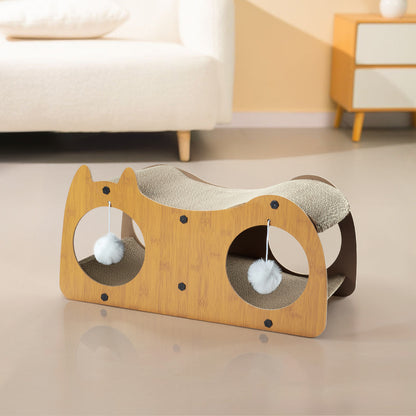 2-in-1 Cardboard Cat Scratching House with Tunnel and Resting Bed