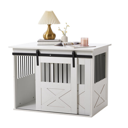 Wooden Dog Crate with Lockable Barn Door – Stylish & Secure Home for Dogs