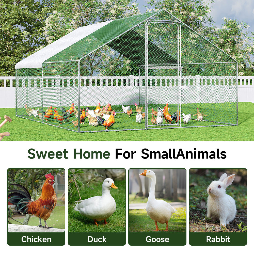 Metal Walk-in Chicken Coop Run with PE Tarpaulin – Secure Outdoor Poultry Enclosure for Chickens and Rabbits