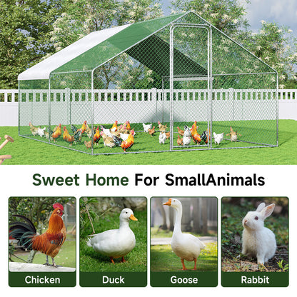 Metal Walk-in Chicken Coop Run with PE Tarpaulin – Secure Outdoor Poultry Enclosure for Chickens and Rabbits