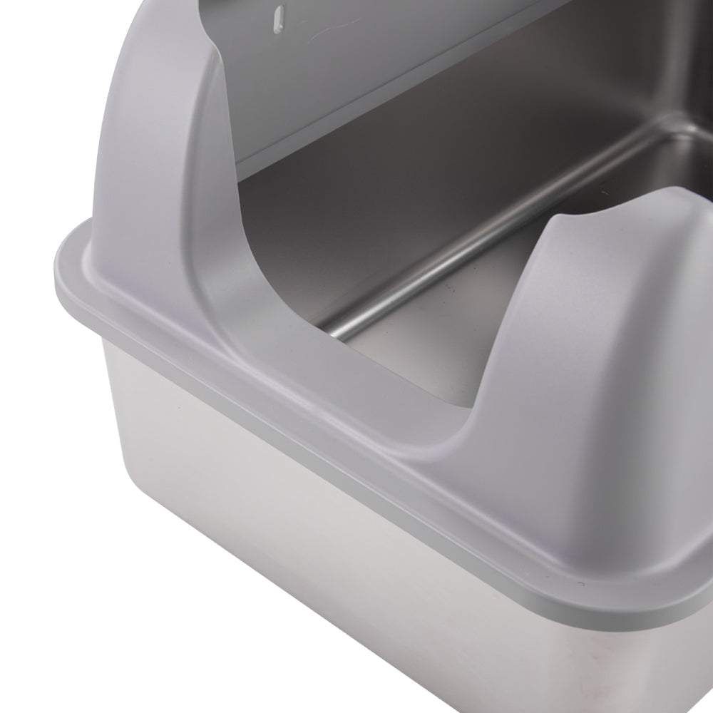 Large Stainless Steel Cat Litter Box with Removable Filter Board and Anti-Slip Base