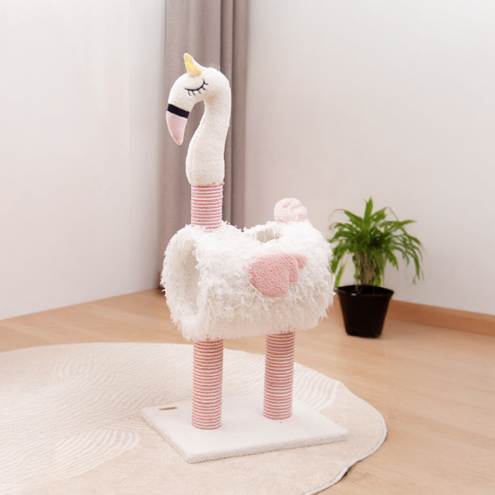 Flamingo Cat Scratching Post with Sisal Rope, Cozy Nest & Hanging Toy Ball – Space-Saving Design
