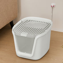 Splash-Proof Enclosed Cat Litter Box with Scoop & Teaser Toy – Odour Control, Dual-Door Entry, Easy-Clean Flip Lid