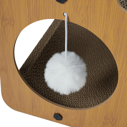 2-in-1 Cardboard Cat Scratching House with Tunnel and Resting Bed