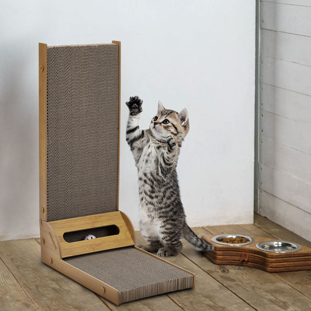 L-Shaped Cat Scratcher with Interactive Toys