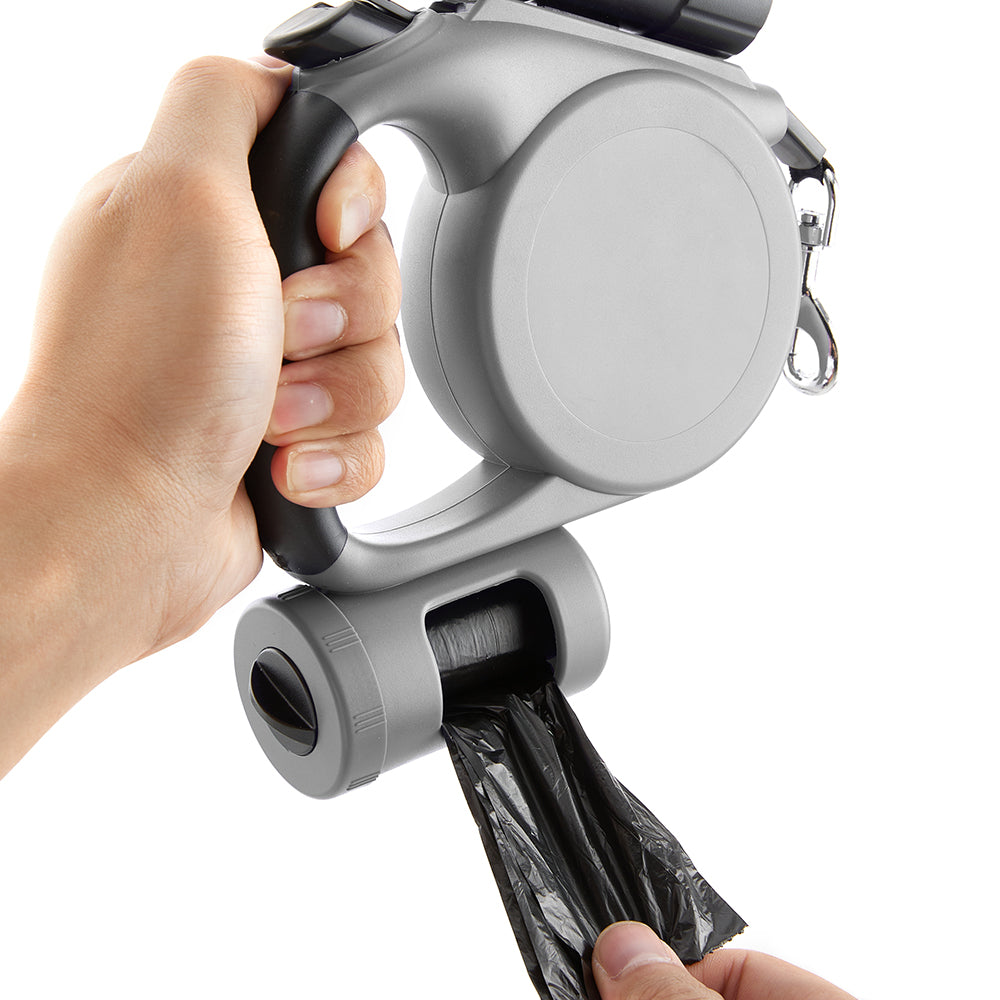 5m Retractable Dog Leash with LED Flashlight & Waste Bag Dispenser