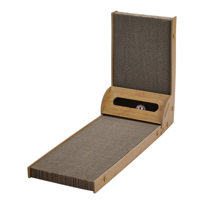 L-Shaped Cat Scratcher with Interactive Toys
