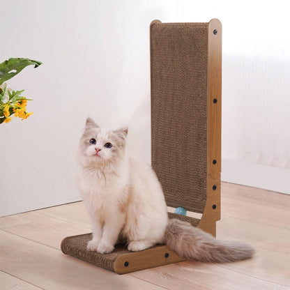 L-Shaped Corrugated Cat Scratching Pad with Interactive Ball Toy
