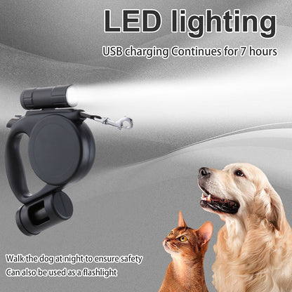5m Retractable Dog Leash with LED Flashlight & Waste Bag Dispenser