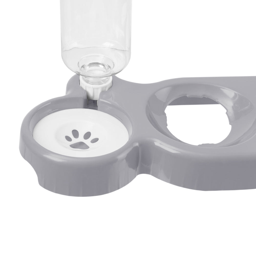 3-in-1 Pet Feeder with Automatic Water Refill – Tilted Double Bowls for Cats & Dogs – Non-Tip Design with Paw Print Detail