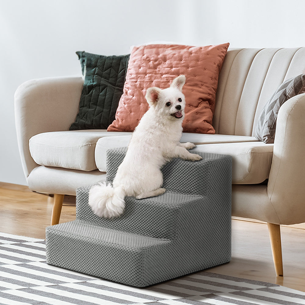 3/4/5-Step Non-Slip Dog Stairs with Washable Corduroy Cover – Grey
