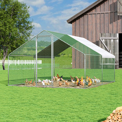 Metal Walk-in Chicken Coop Run with PE Tarpaulin – Secure Outdoor Poultry Enclosure for Chickens and Rabbits
