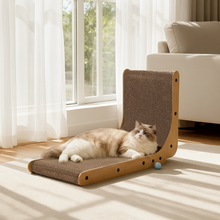 L-Shaped Corrugated Cat Scratching Pad with Interactive Ball Toy