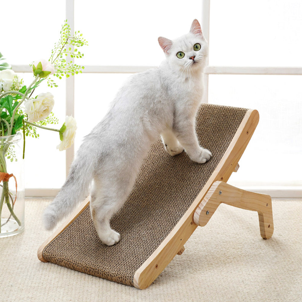 Reusable Cat Scratcher Bed with Dual-Sided Corrugated Surface and Wooden Frame