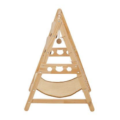 Wooden Cat Climbing Tower with Hammock & Scratching Post – Fun and Stylish Cat Tree for Scratching & Play