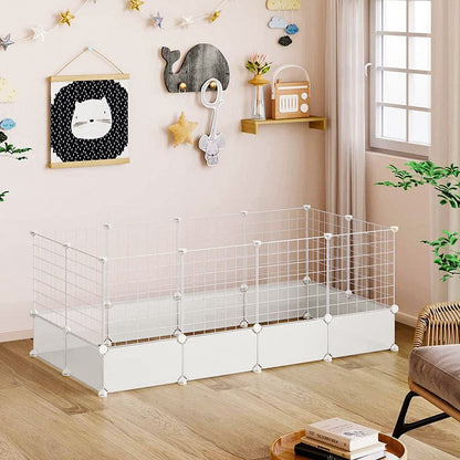 White Pet Playpen – Modular Indoor/Outdoor Playpen for Small Pets – Easy Assembly with Protective Floor Pads