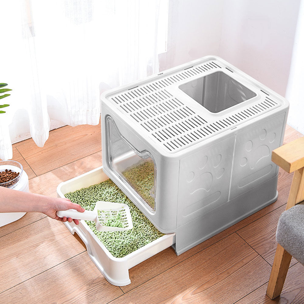 Front-Entry, Top-Opening Foldable Cat Litter Box – Compact, Easy Clean, and Space-Saving Design
