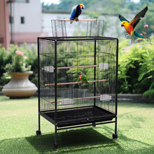 Open-Top Metal Bird Cage with Casters, Four Feeders, and Multiple Perches