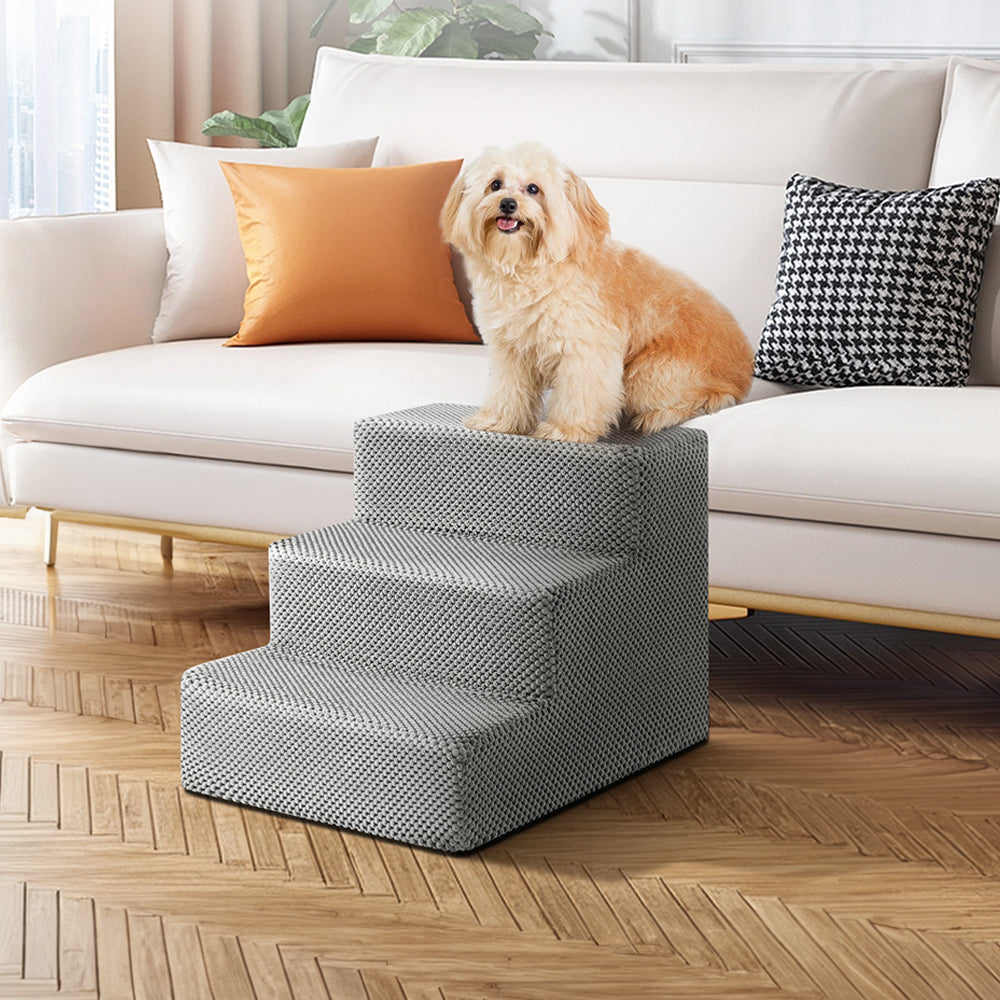 3/4/5-Step Non-Slip Dog Stairs with Washable Corduroy Cover – Grey