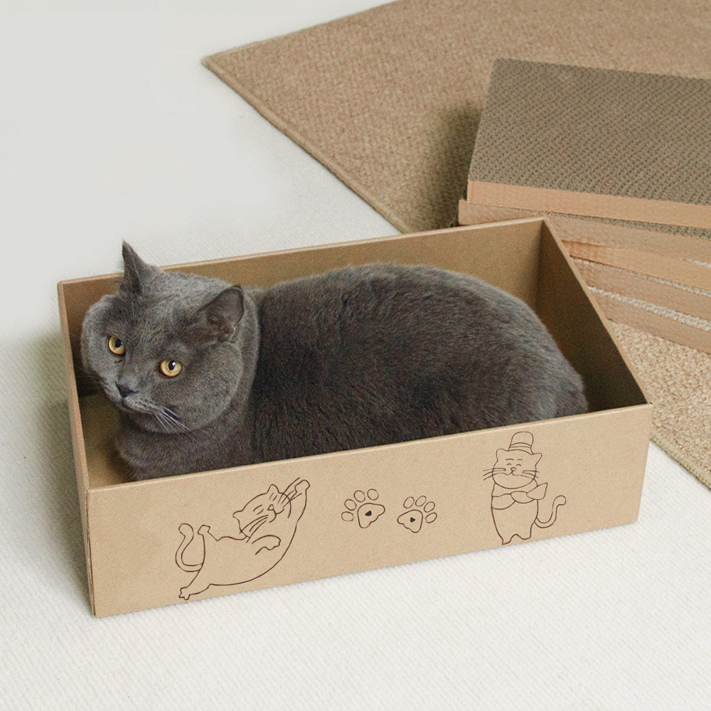 5 PCS Reversible Cat Scratching Boards with Box – Durable Cardboard Scratcher & Bed for Cats