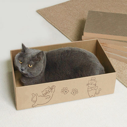 5 PCS Reversible Cat Scratching Boards with Box – Durable Cardboard Scratcher & Bed for Cats