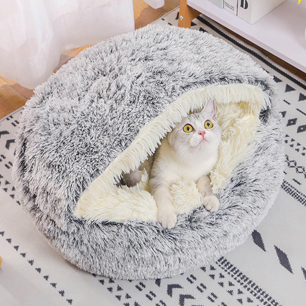 Cozy Plush Pet Bed – Soft, Semi-Enclosed Retreat for Cats & Dogs