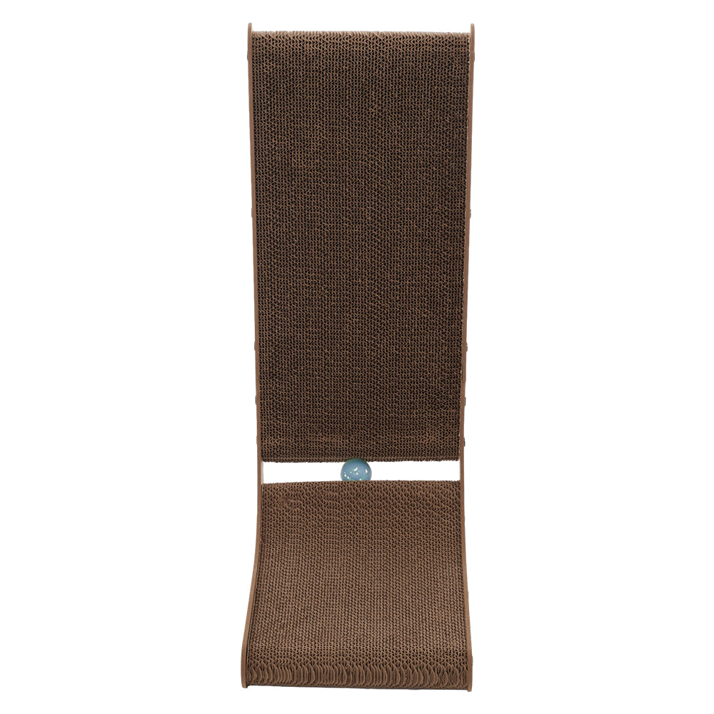 L-Shaped Corrugated Cat Scratching Pad with Interactive Ball Toy