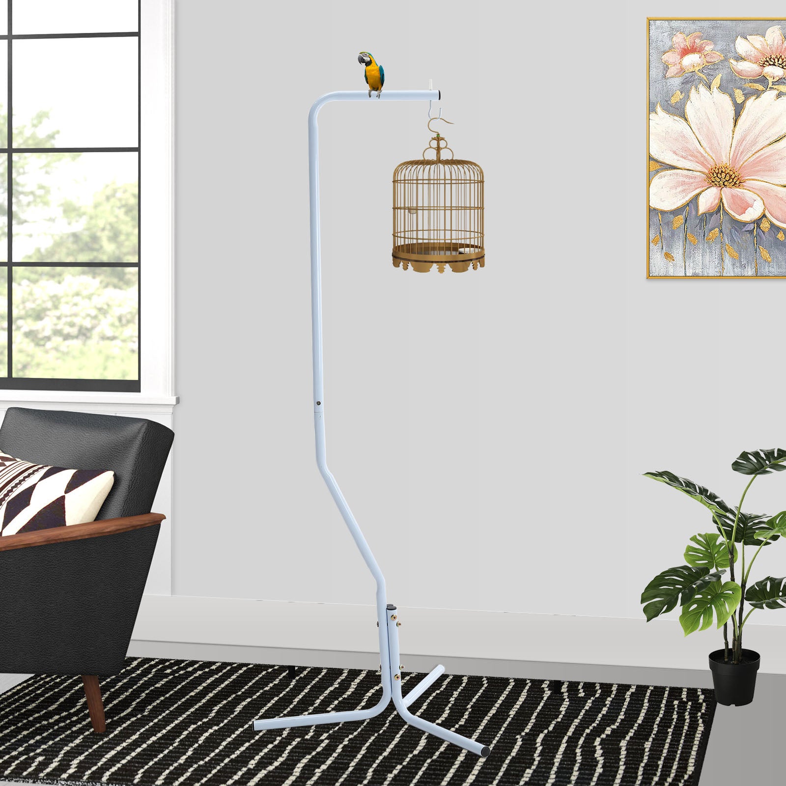 Metal Bird Cage Hanging Stand – Tripod Base for Home & Garden