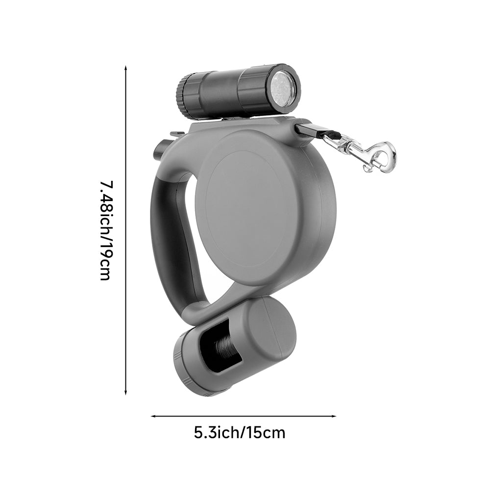 5m Retractable Dog Leash with LED Flashlight & Waste Bag Dispenser
