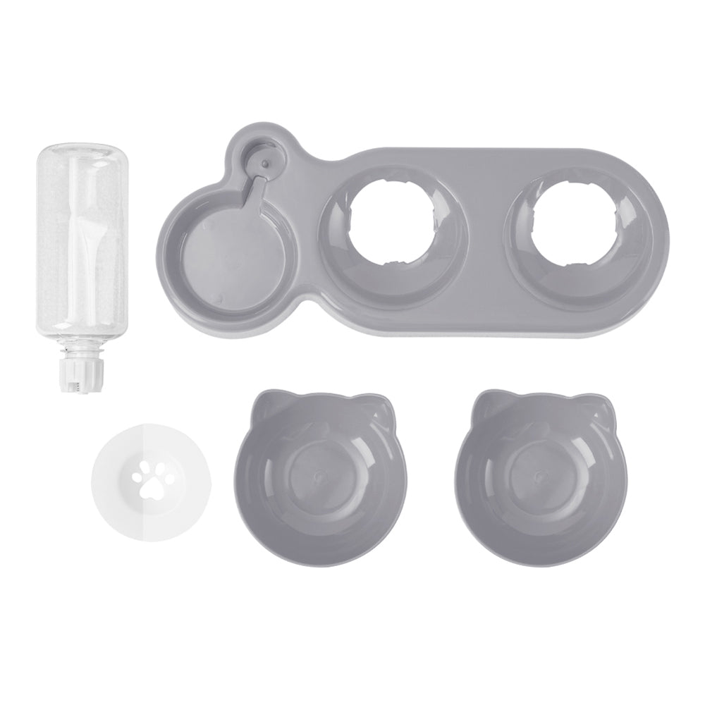 3-in-1 Pet Feeder with Automatic Water Refill – Tilted Double Bowls for Cats & Dogs – Non-Tip Design with Paw Print Detail