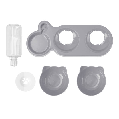 3-in-1 Pet Feeder with Automatic Water Refill – Tilted Double Bowls for Cats & Dogs – Non-Tip Design with Paw Print Detail