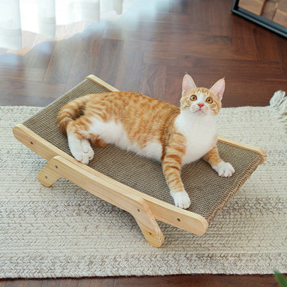 Reusable Cat Scratcher Bed with Dual-Sided Corrugated Surface and Wooden Frame