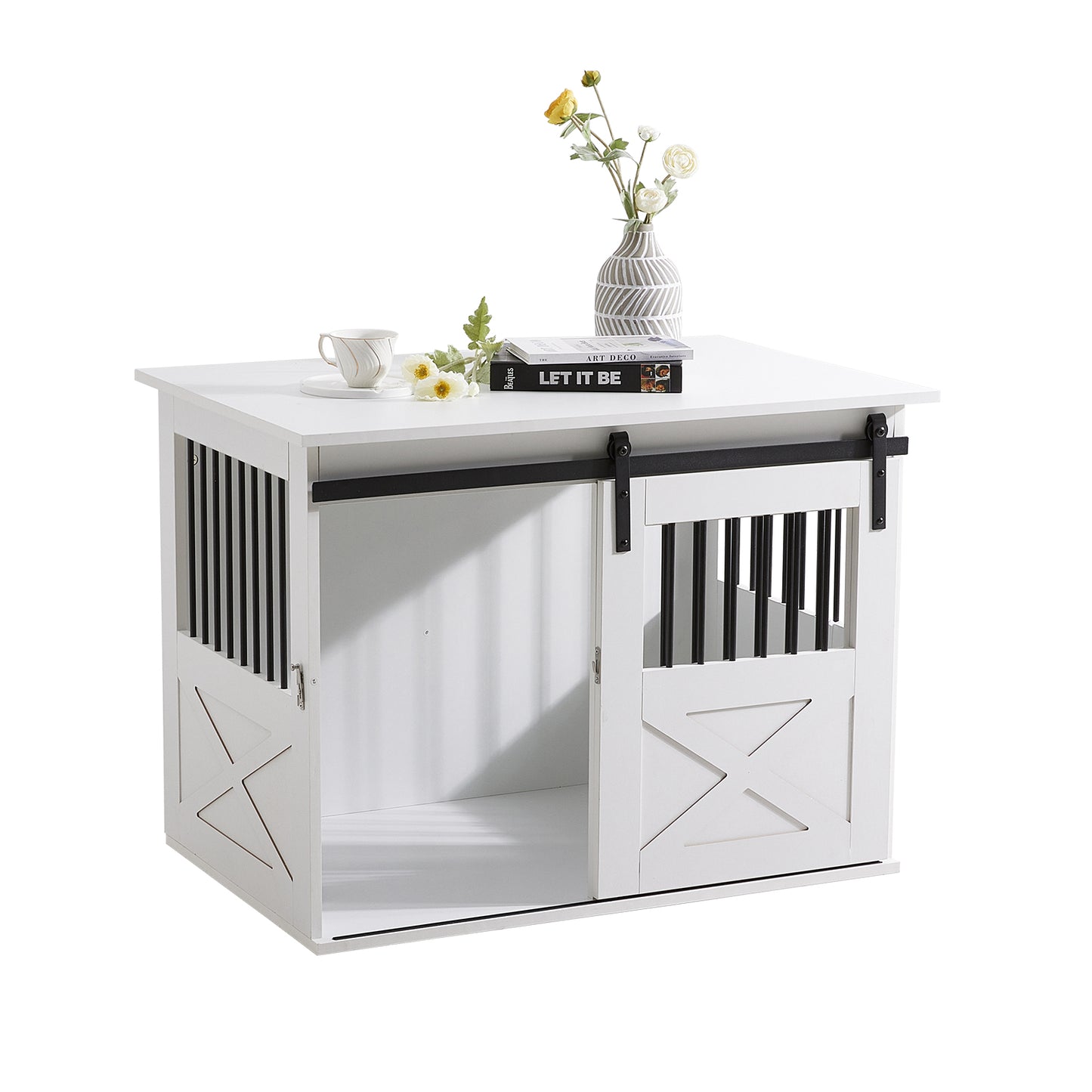 Wooden Dog Crate with Lockable Barn Door – Stylish & Secure Home for Dogs