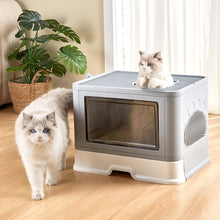 Enclosed Folding Plastic Cat Litter Box with Removable Scoop – Odor Control and Easy Cleaning