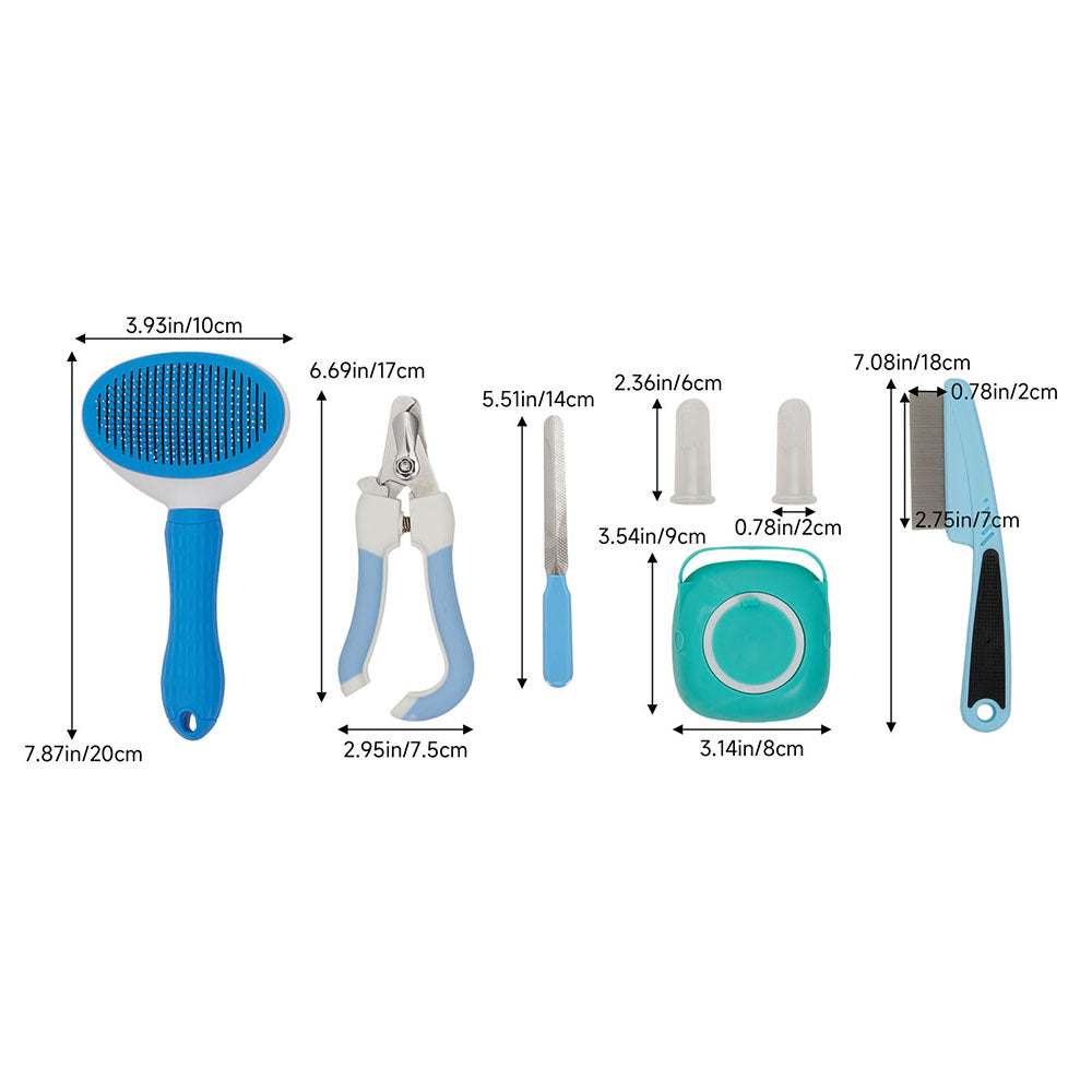 7-in-1 Pet Grooming Kit with Brushes, Nail Clippers & Toothbrush