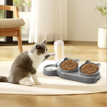 3-in-1 Pet Feeder with Automatic Water Refill – Tilted Double Bowls for Cats & Dogs – Non-Tip Design with Paw Print Detail