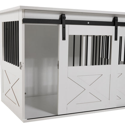 Wooden Dog Crate with Lockable Barn Door – Stylish & Secure Home for Dogs