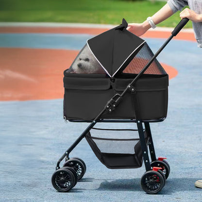 Detachable Pet Stroller with Rain Cover – Convertible Carrier for Cats and Dogs