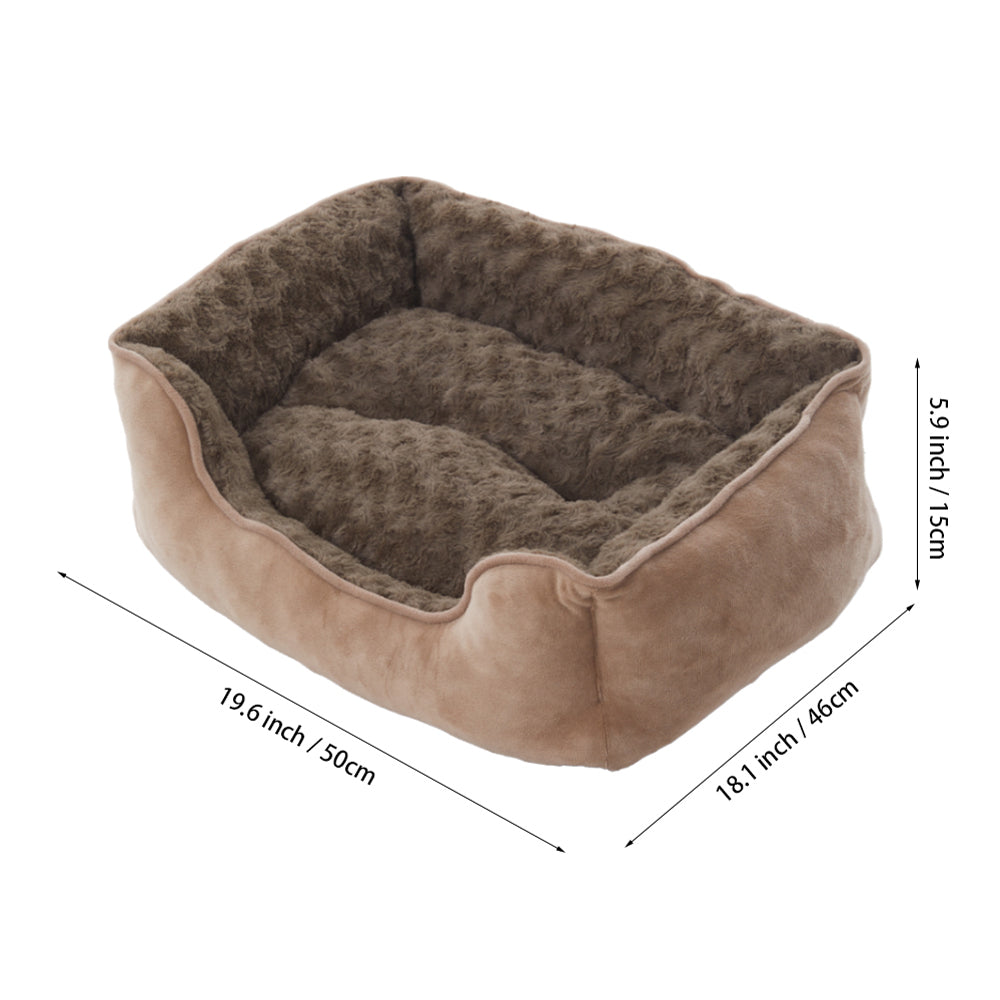 Cozy Khaki Faux Plush Pet Sleeping Bed with Raised Sides and Non-Slip Base