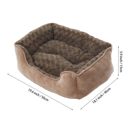 Cozy Khaki Faux Plush Pet Sleeping Bed with Raised Sides and Non-Slip Base