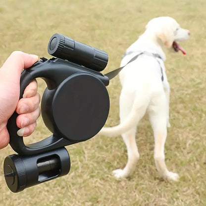 5m Retractable Dog Leash with LED Flashlight & Waste Bag Dispenser