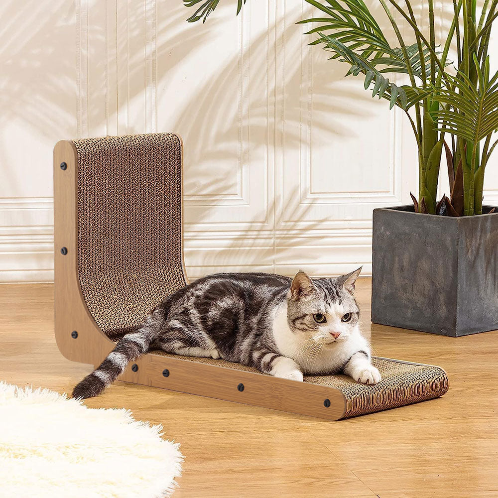 L-Shaped Corrugated Cat Scratching Pad with Interactive Ball Toy