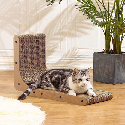 L-Shaped Corrugated Cat Scratching Pad with Interactive Ball Toy