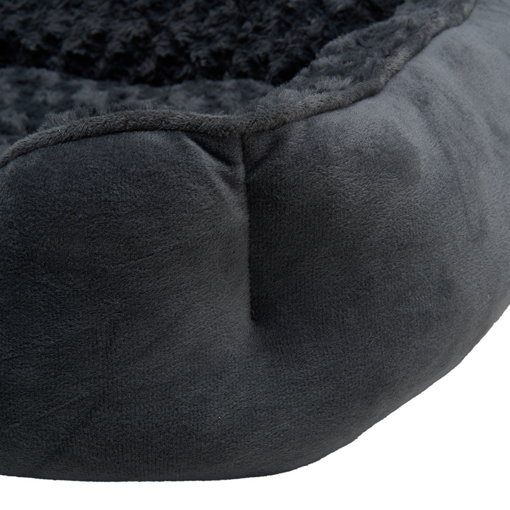 Dark Grey Pet Sleeping Bed – Cozy Faux Plush & Suede-Like Fabric with Removable Cushion for Cats & Dogs