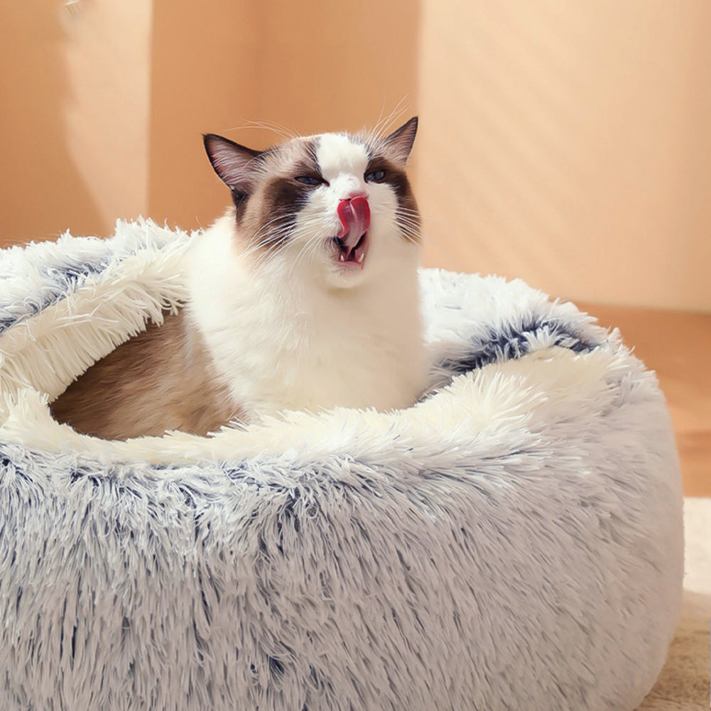 Cozy Plush Pet Bed – Soft, Semi-Enclosed Retreat for Cats & Dogs