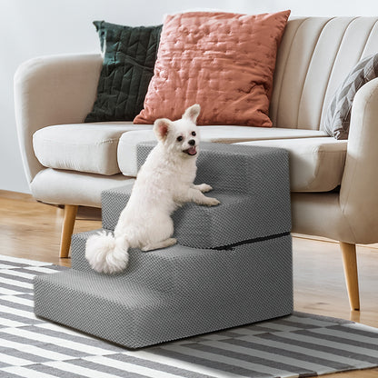 3/4/5-Step Non-Slip Dog Stairs with Washable Corduroy Cover – Grey