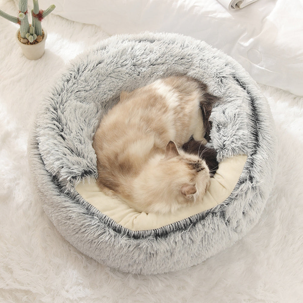 Soft Plush Semi-Enclosed Pet Bed – Cozy Retreat for Cats and Small Dogs