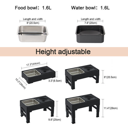 Height Adjustable Pet Feeder Stand – 2 Bowls (1.6L Food, 1L Water), Foldable, Spill-Resistant Design