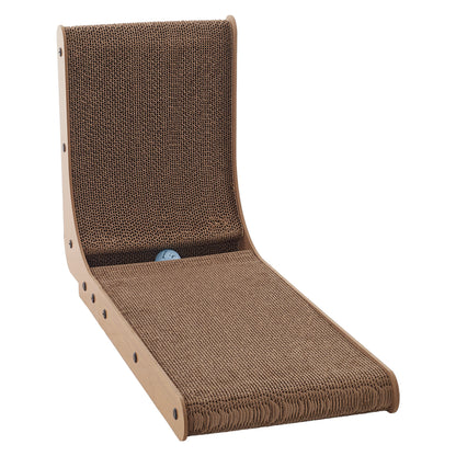 L-Shaped Corrugated Cat Scratching Pad with Interactive Ball Toy
