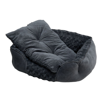 Dark Grey Pet Sleeping Bed – Cozy Faux Plush & Suede-Like Fabric with Removable Cushion for Cats & Dogs
